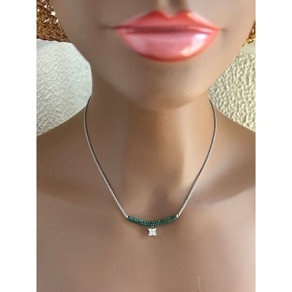 Stunning 14k Green Diopside & Diamonds Necklace - Picture 10 of 11